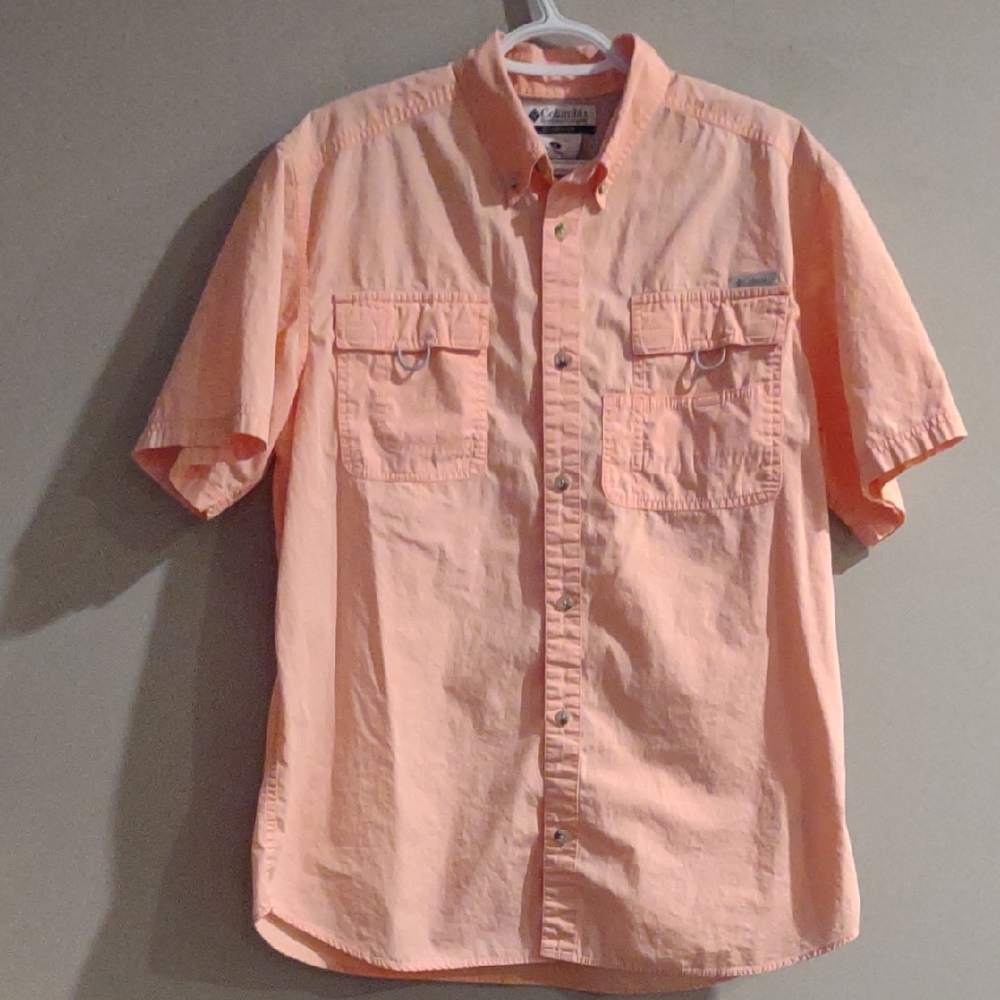 Columbia Bahama Men's Medium Light Orange Short Sleeve Button Down Shirt